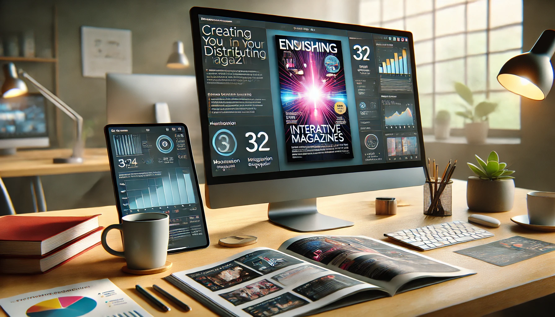 a sleek digital publishing workspace focused on creating and distributing interactive magazines.